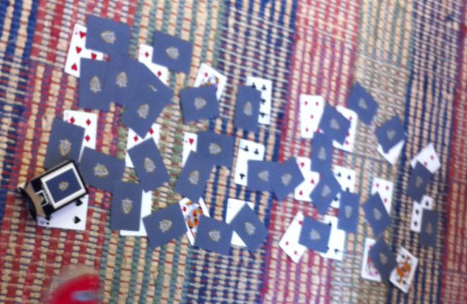 cards scattered on floor