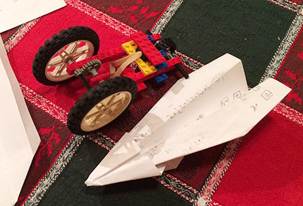 Mike's band-powered lego car and paper airplane
