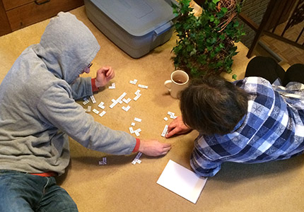 Mike and Peg working on a puzzle